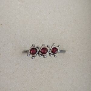 Silver Color Triple Red Stone Ring